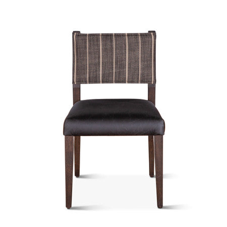 Maya 21" Dining Chair in Black Striped Linen and Black Leather