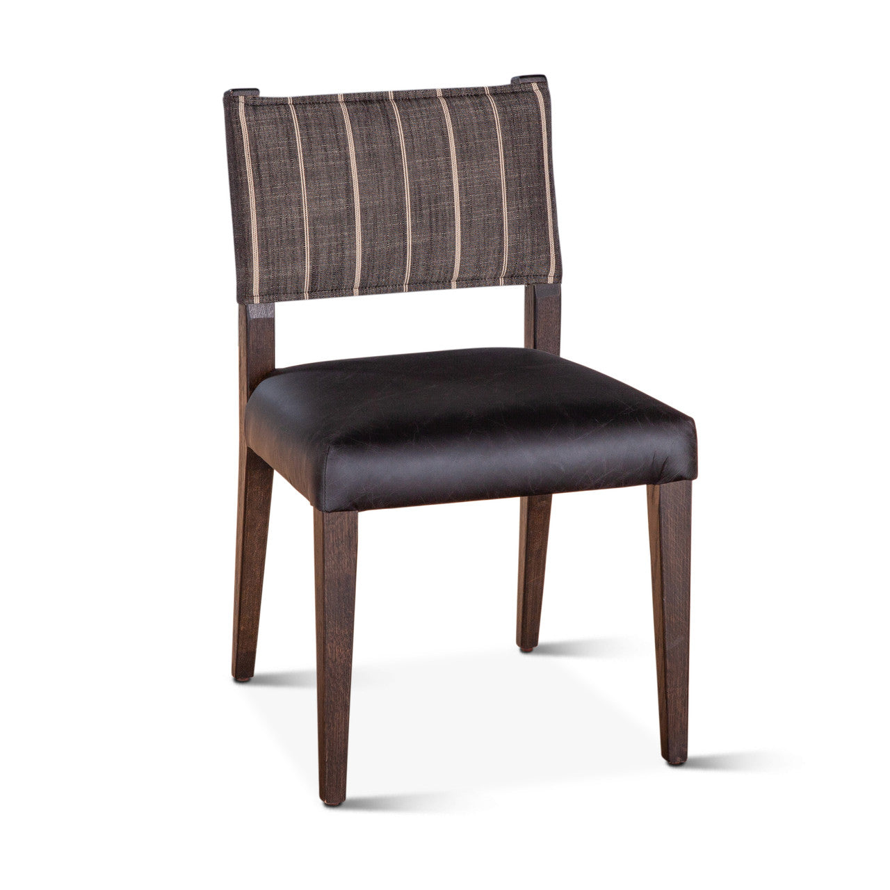 Maya 21" Dining Chair in Black Striped Linen and Black Leather