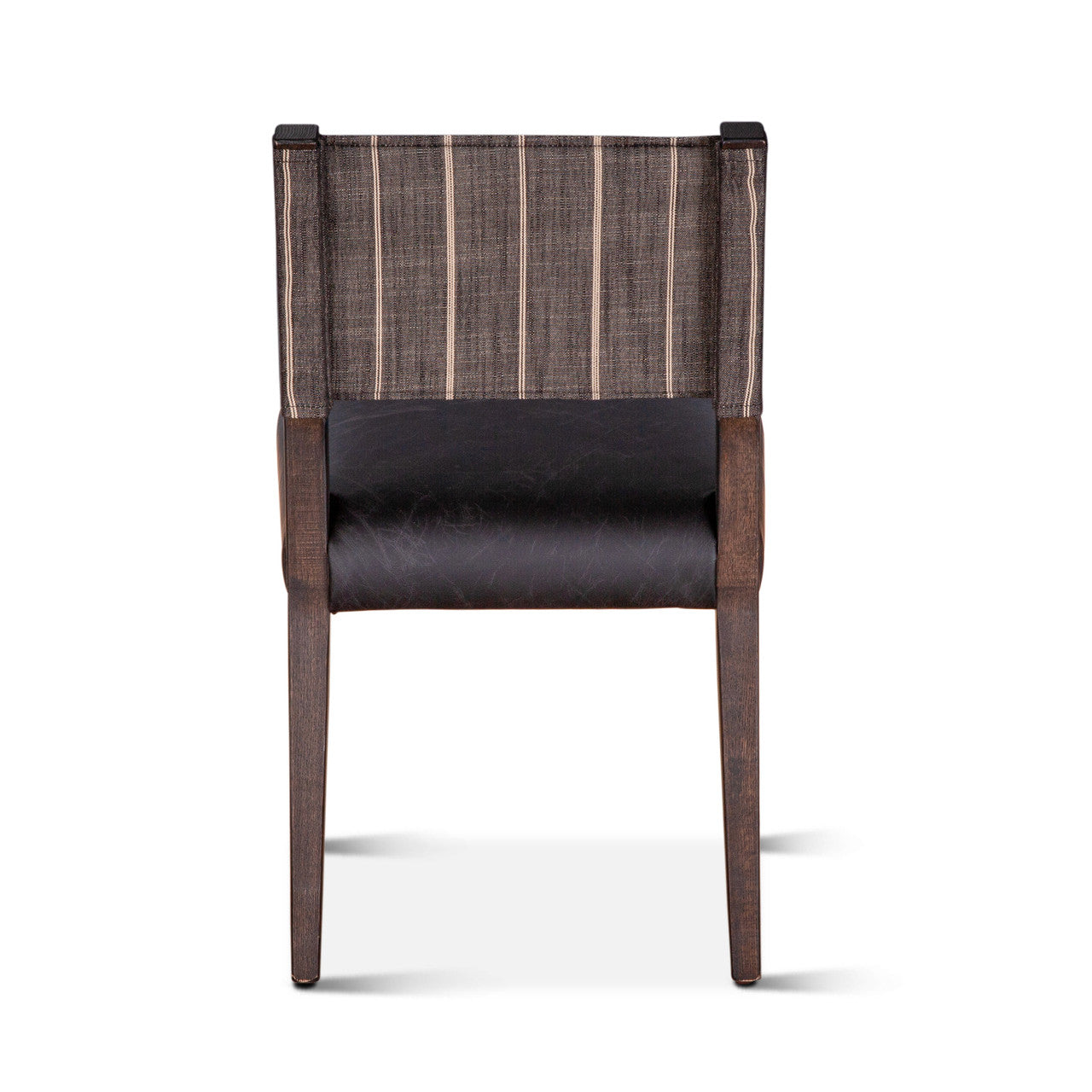 Maya 21" Dining Chair in Black Striped Linen and Black Leather