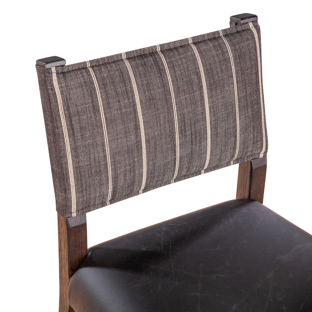 Maya 21" Dining Chair in Black Striped Linen and Black Leather