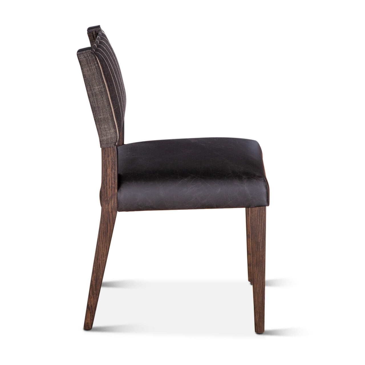 Maya 21" Dining Chair in Black Striped Linen and Black Leather