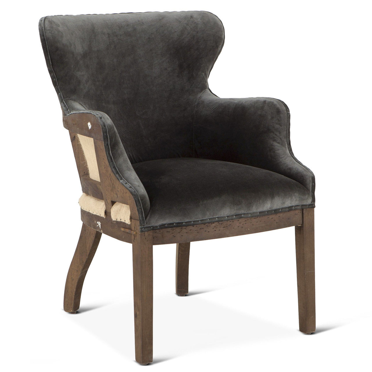 Churchill Deconstructed Grey Velvet Wing Club Chair