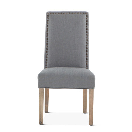 Jones 24" Upholstered Dining Chair in Warm Gray Linen with Napoleon Legs