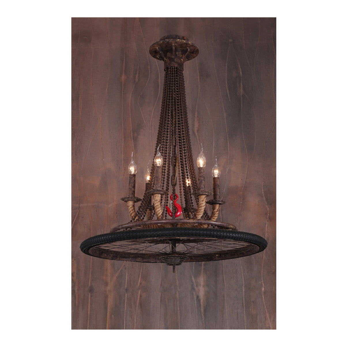 Vintage Bicycle Wheel Pendant With 3 Lights