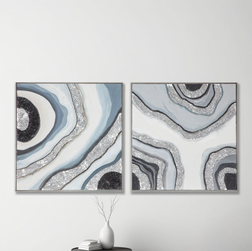 Agate Allure Hand Painted Framed Diptych