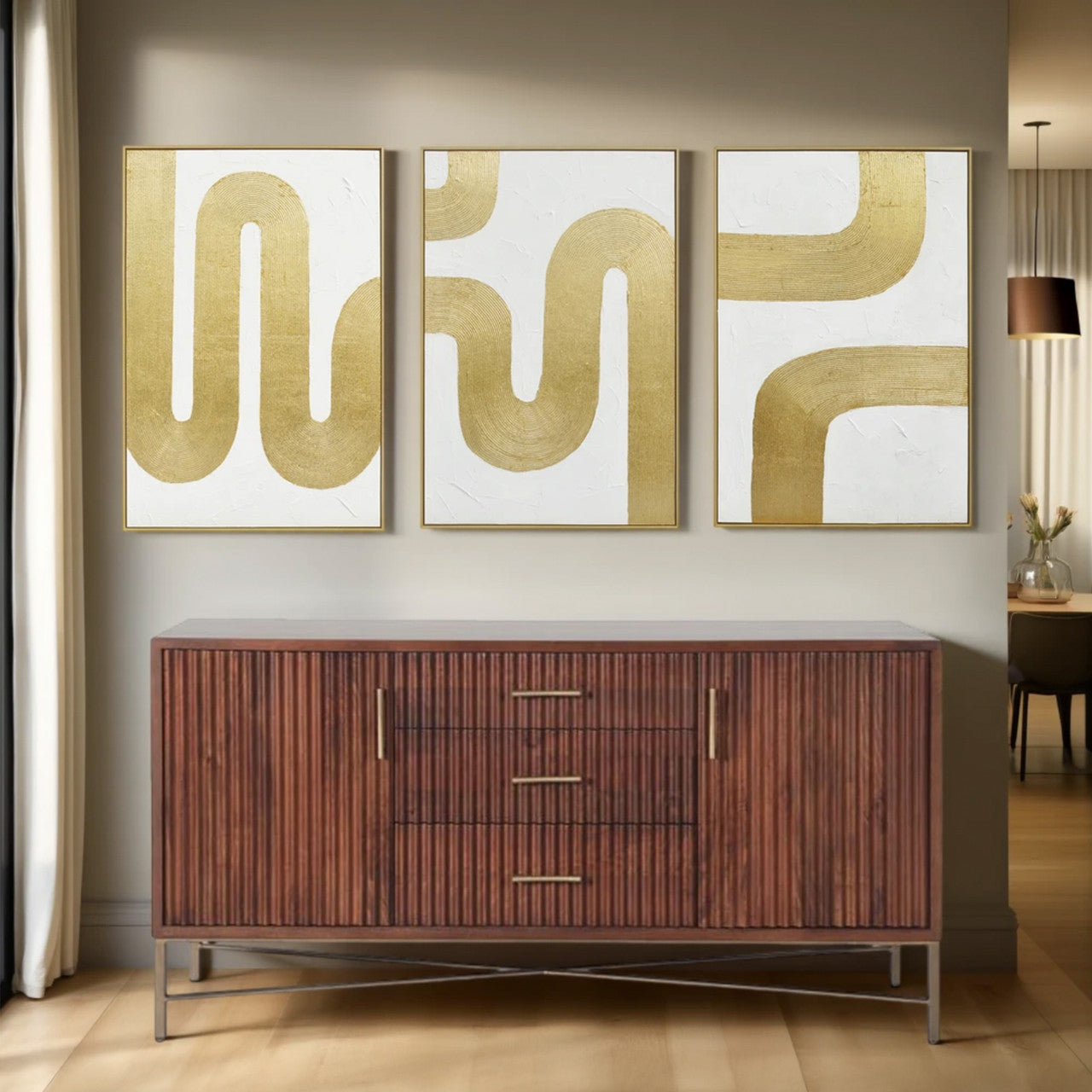 Bold Bands Hand Painted Framed Triptych