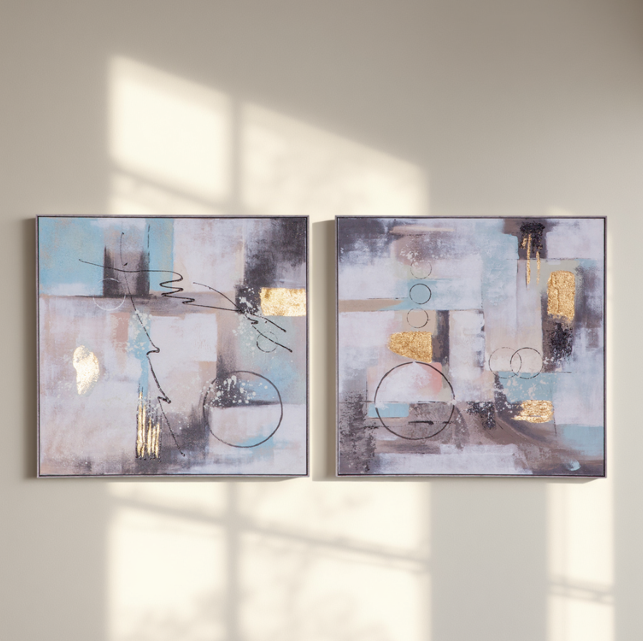 Circular Symphony Hand Painted Framed Diptych