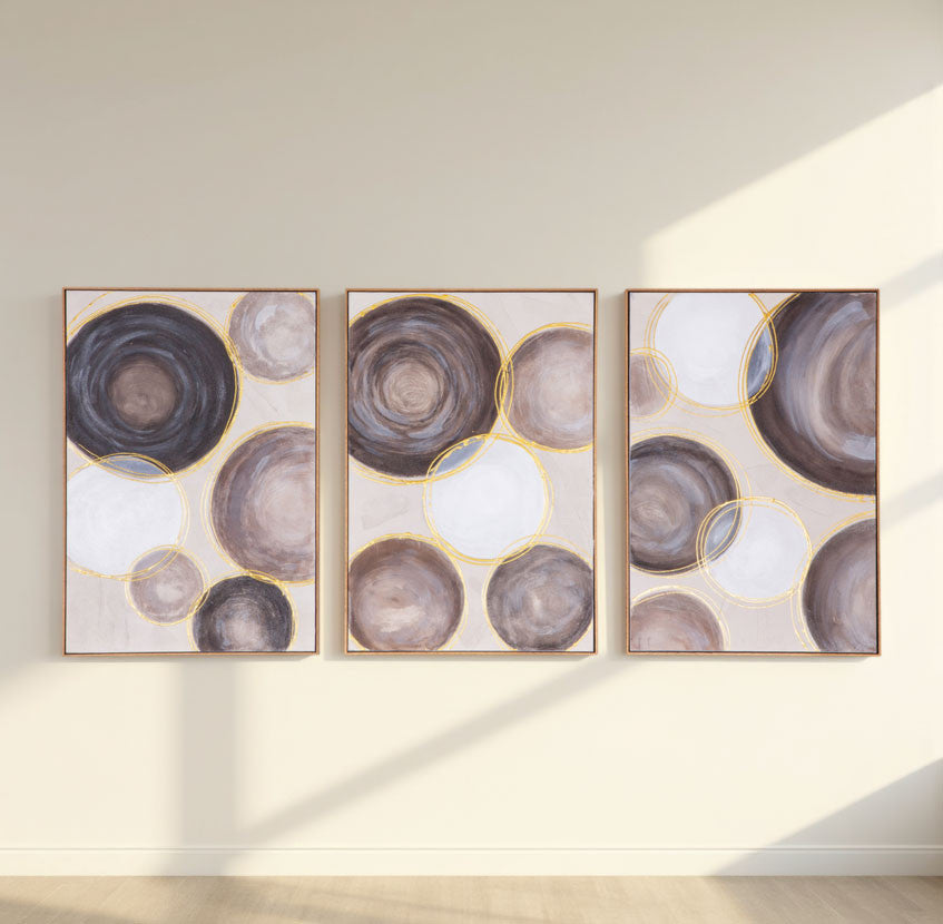 Gilded Globes Hand Painted Framed Triptych