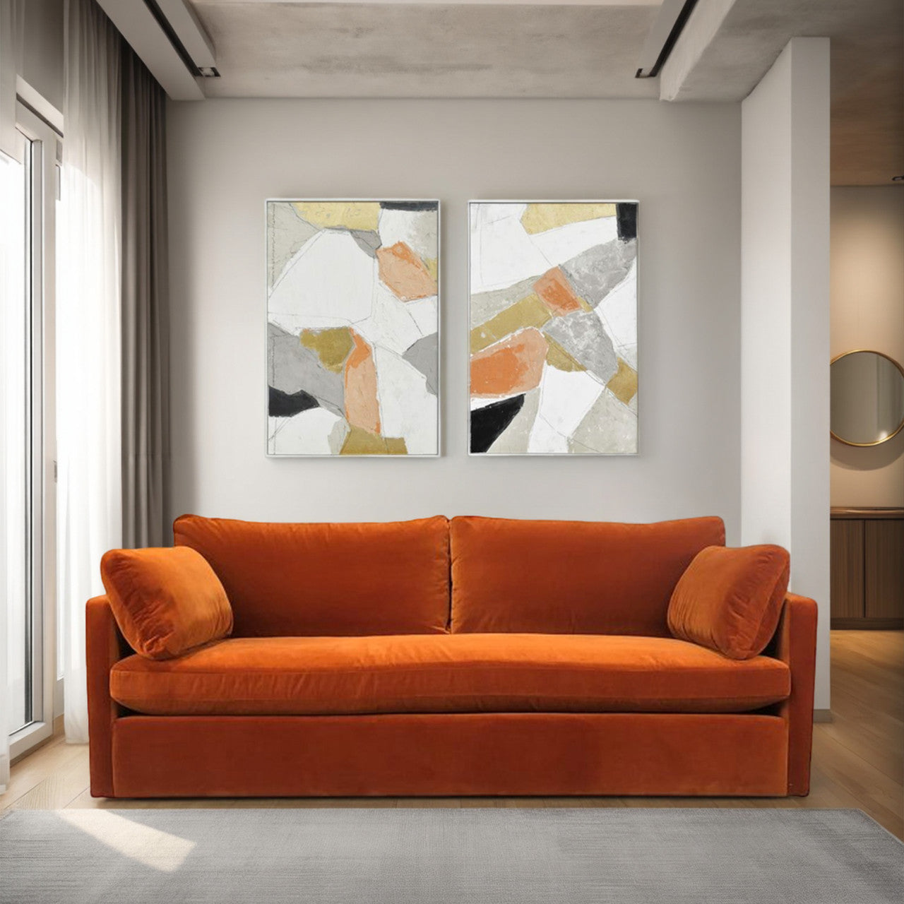 Pastel Patchwork 1 Hand Painted Framed Diptych