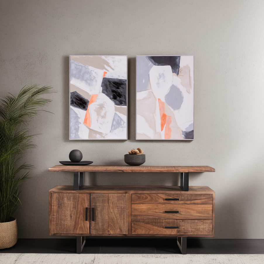 Pastel Patchwork 2 Hand Painted Framed Diptych