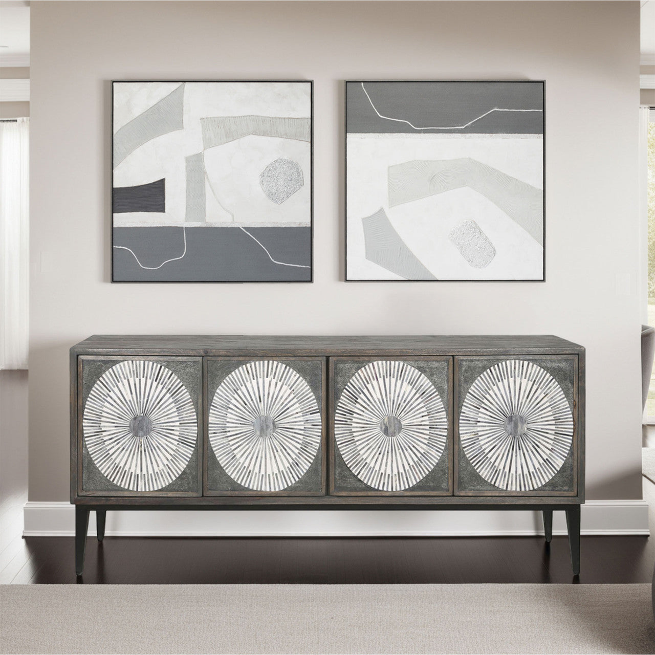 Modern Slate Hand Painted Framed Diptych