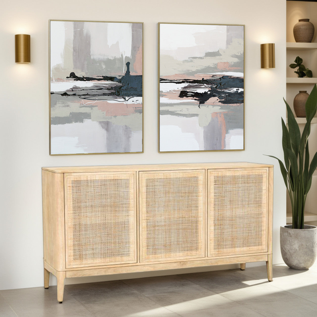 Vistas Unknown Hand Painted Framed Diptych