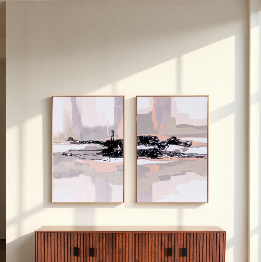 Vistas Unknown Hand Painted Framed Diptych