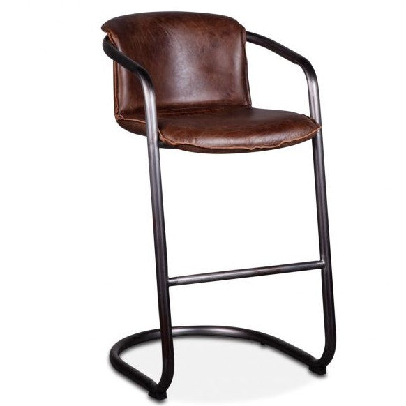Industrial Loft Metal and Leather Bar Chair-Cigar Brown