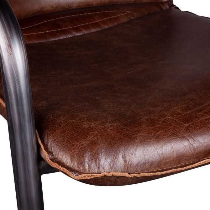 Industrial Loft Metal and Leather Bar Chair-Cigar Brown