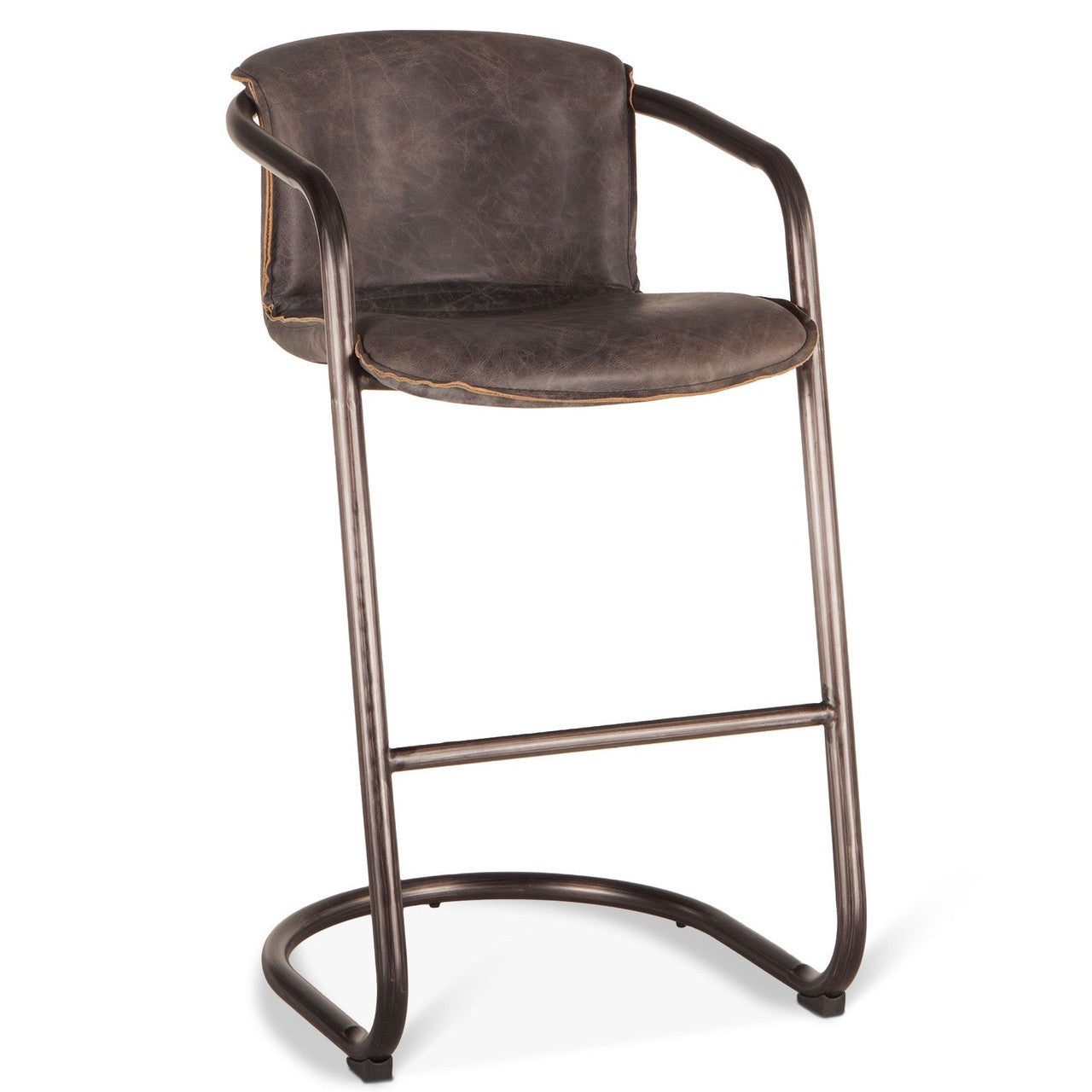 Industrial Loft Metal and Leather Bar Chair-EBONY