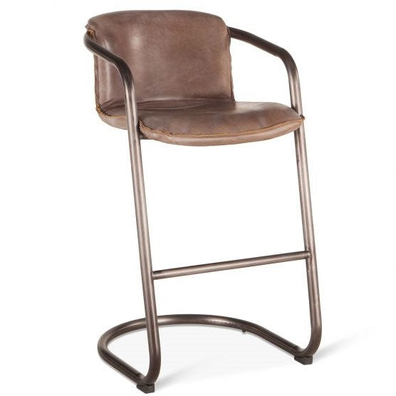 Industrial Loft Metal and Leather Bar Chair-Jet Brown