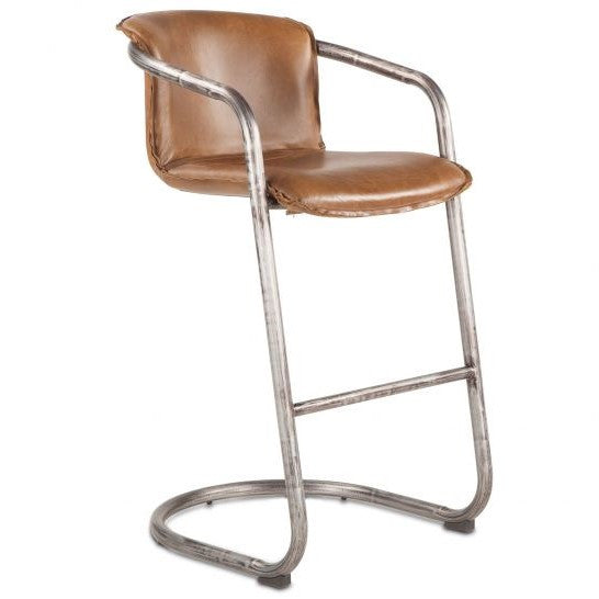 Industrial Loft Metal and Leather Bar Chair-CHESTNUT