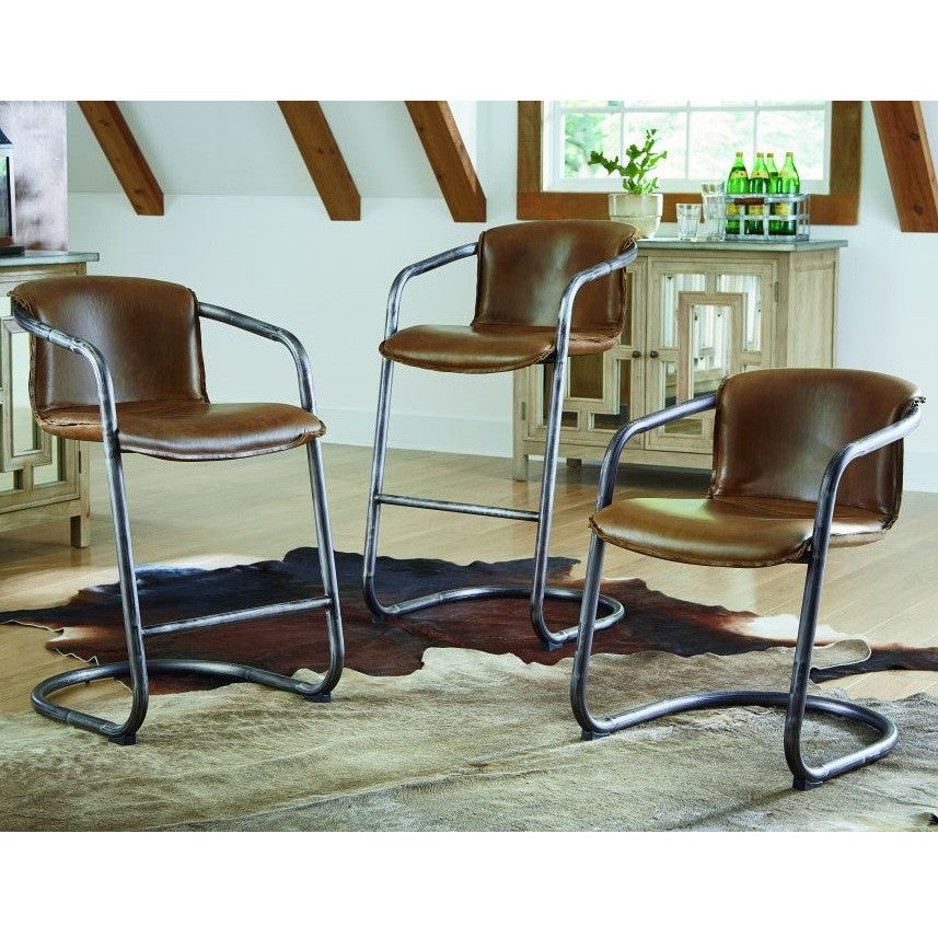 Industrial Loft Metal and Leather Bar Chair-CHESTNUT