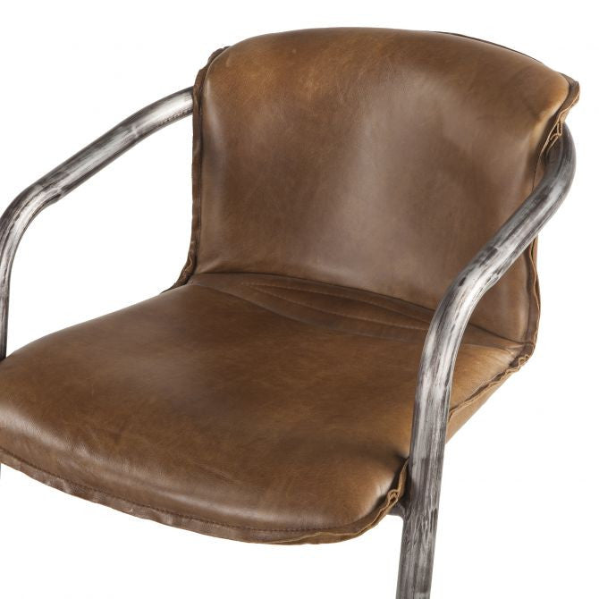 Industrial Loft Metal and Leather Bar Chair-CHESTNUT