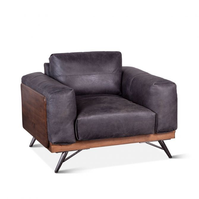 Mid Century Arm Chair in Leather and Wood - Antique Ebony
