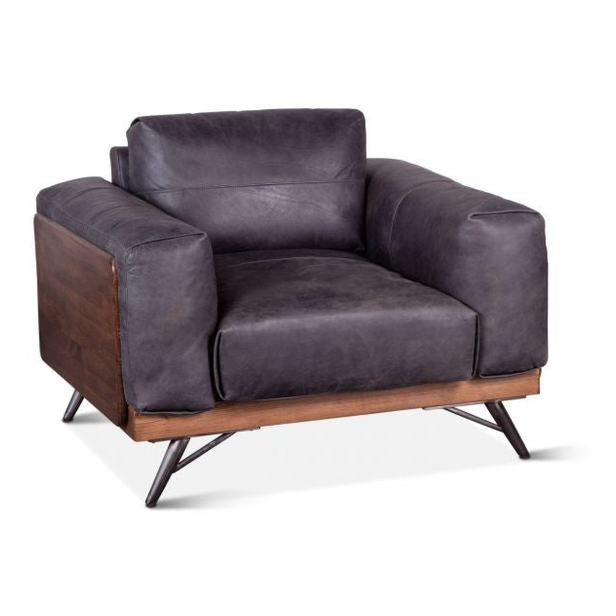 Mid Century Arm Chair in Leather and Wood - Antique Ebony