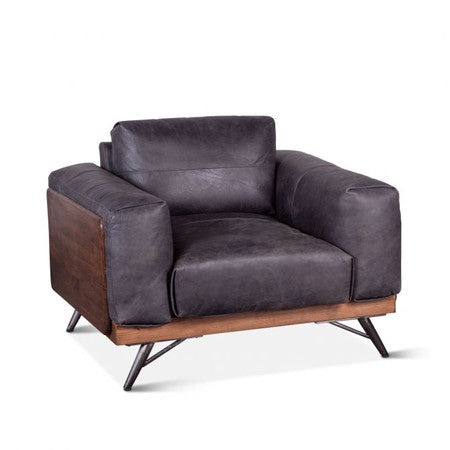 Mid Century Arm Chair in Leather and Wood - Antique Ebony