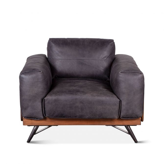 Mid Century Arm Chair in Leather and Wood - Antique Ebony