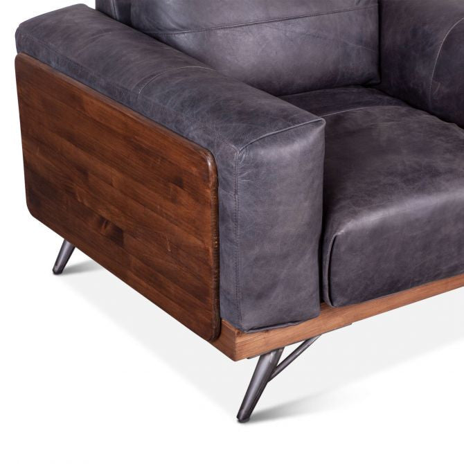 Mid Century Arm Chair in Leather and Wood - Antique Ebony