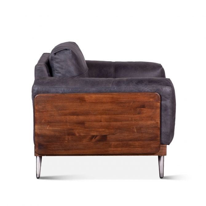 Mid Century Arm Chair in Leather and Wood - Antique Ebony