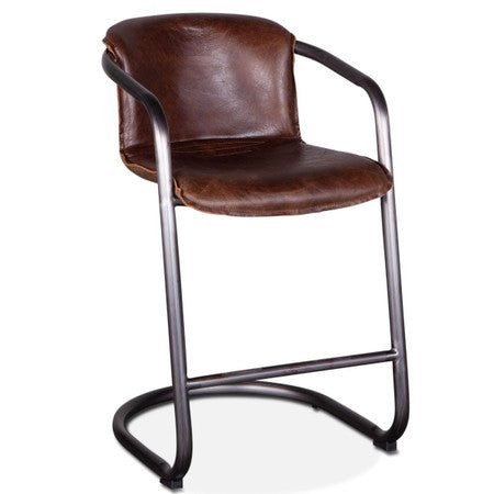 Industrial Loft Metal and Leather Counter Stool - Geisha Brown