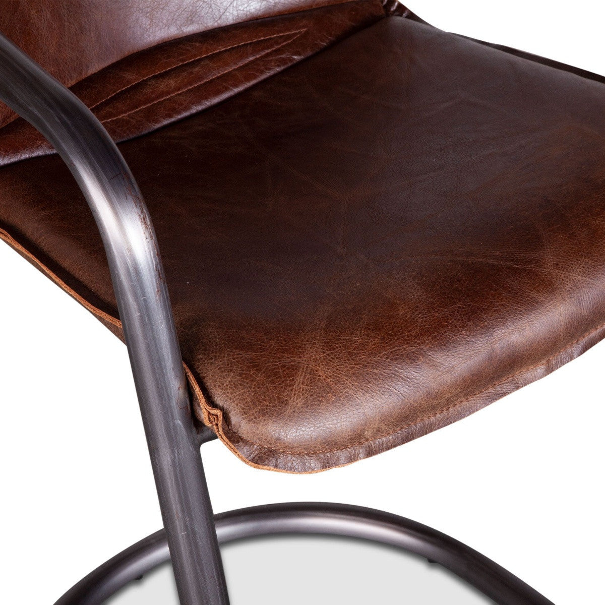 Industrial Loft Metal and Cigar Brown Leather Counter Stool