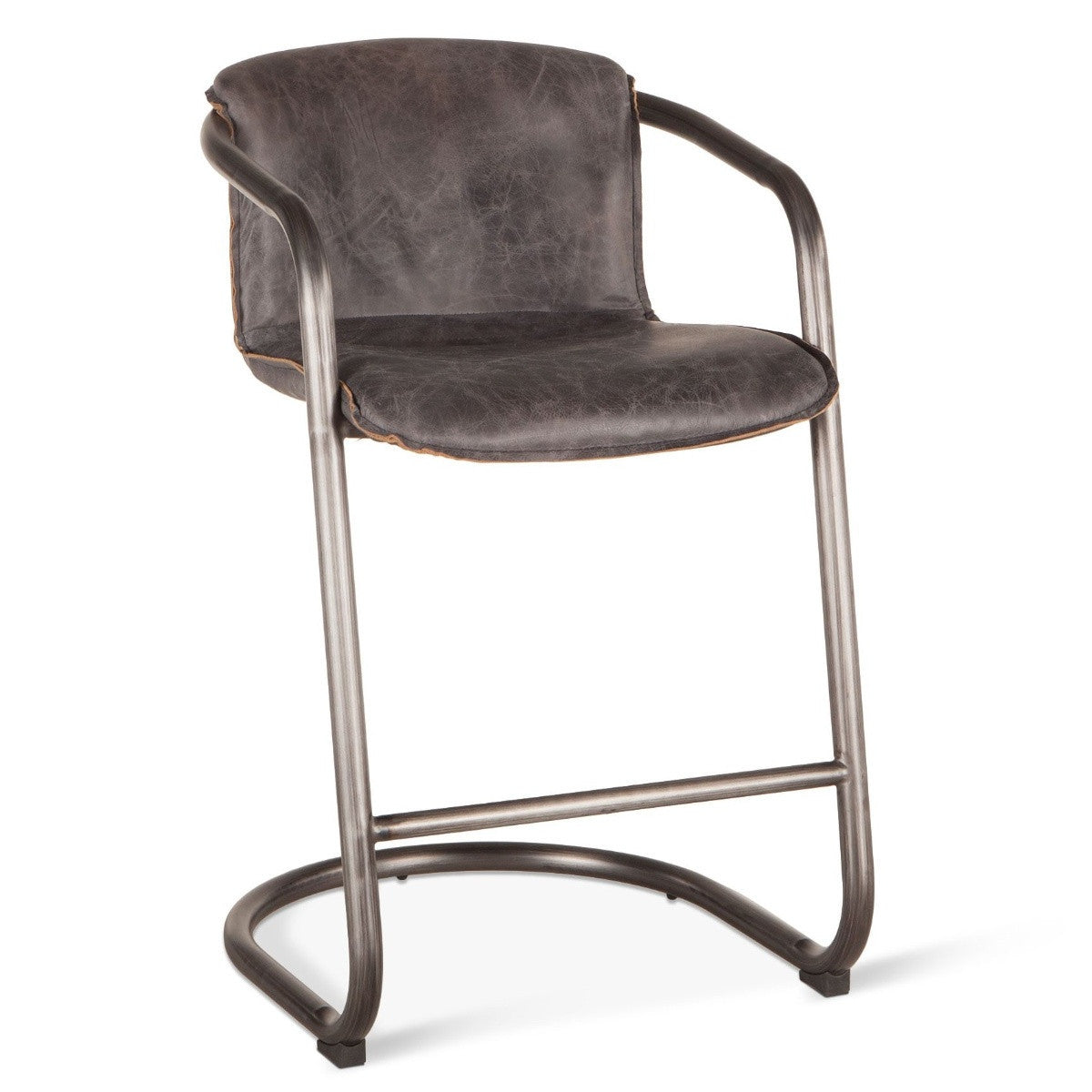 Industrial Loft Metal and Cigar Brown Leather Counter Stool