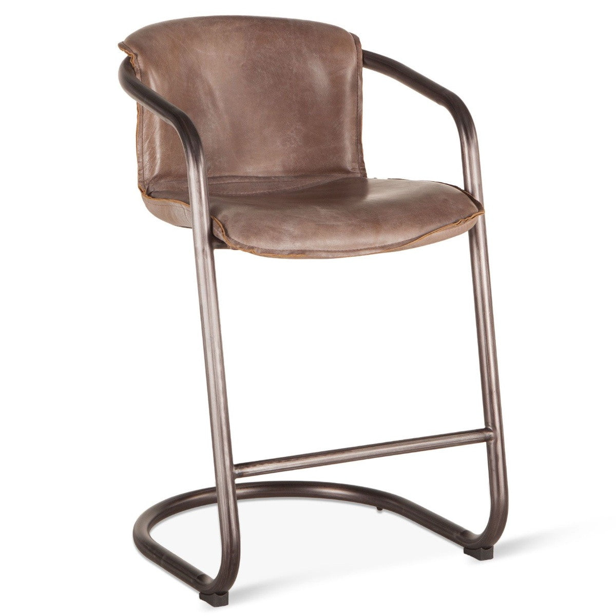 Industrial Loft Metal and Jet Brown Leather Counter Stool
