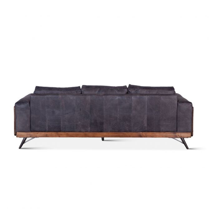 Mid Century Sofa in Leather and Wood - Antique Ebony