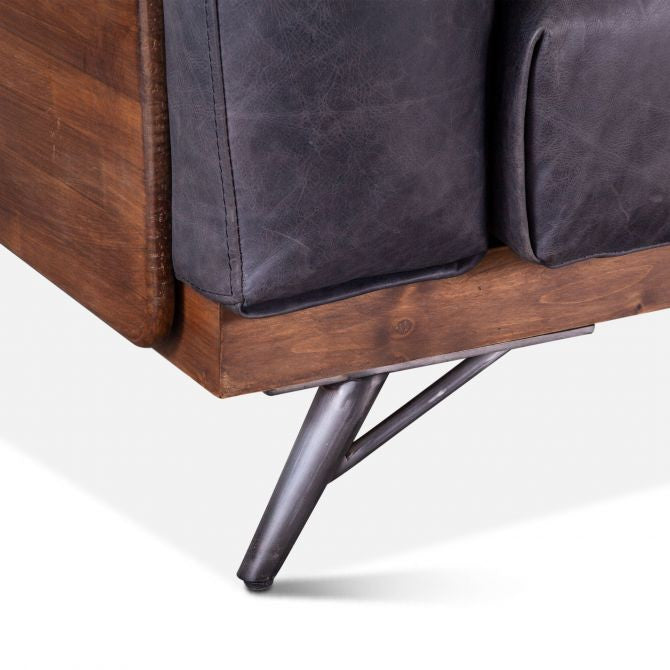 Mid Century Sofa in Leather and Wood - Antique Ebony