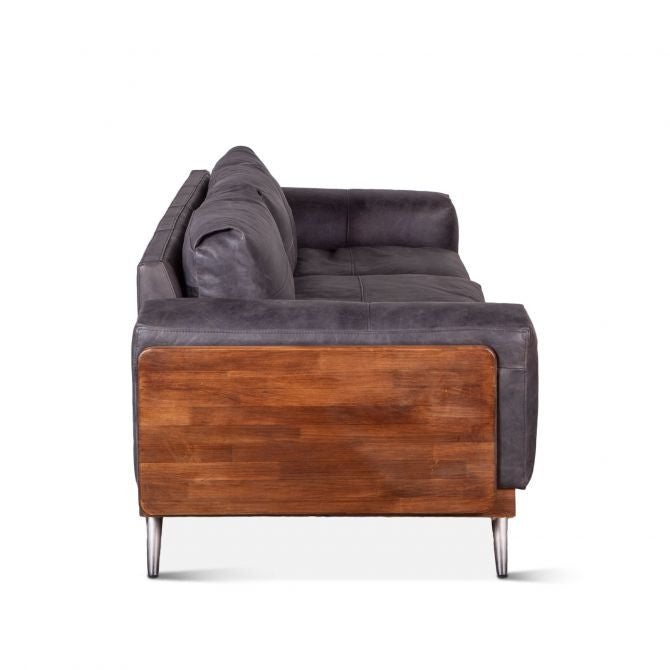 Mid Century Sofa in Leather and Wood - Antique Ebony