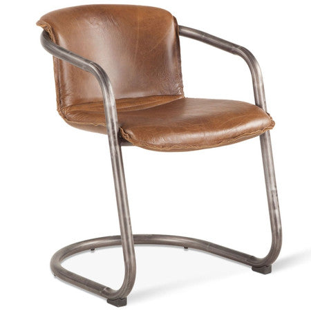Industrial Loft Metal and Leather Dining Chair in Chestnut | Zin