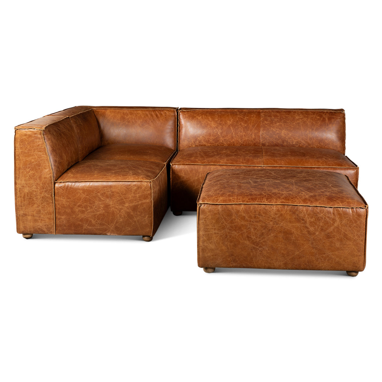 Portofino Loft 112" Sectional Sofa in Cocoa Brown Leather