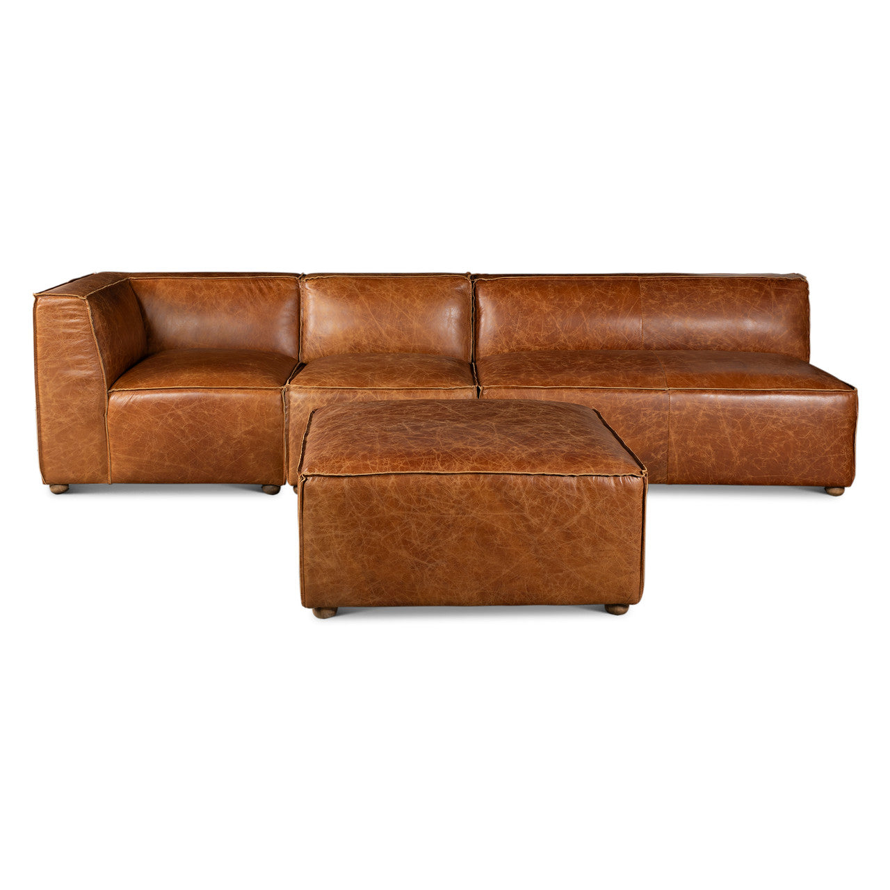 Portofino Loft 112" Sectional Sofa in Cocoa Brown Leather