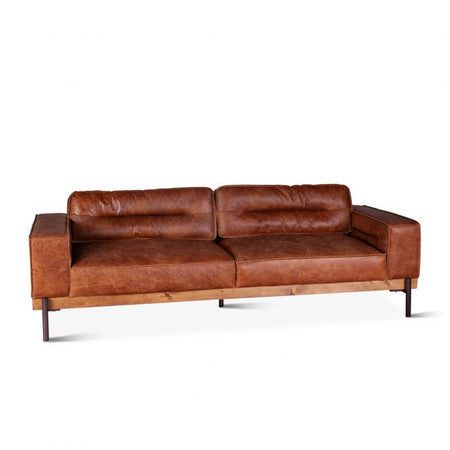 Loft Industrial Cocoa Leather Sofa 95"