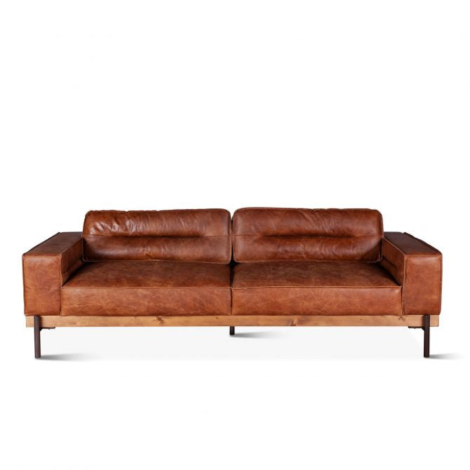 Loft Industrial Cocoa Leather Sofa 95"