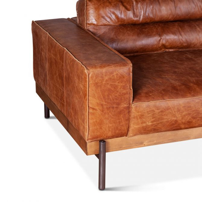 Loft Industrial Cocoa Leather Sofa 95"