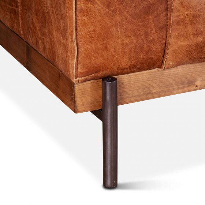 Loft Industrial Cocoa Leather Sofa 95"