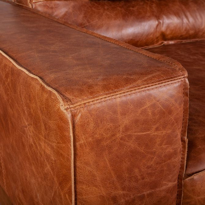 Loft Industrial Cocoa Leather Sofa 95"