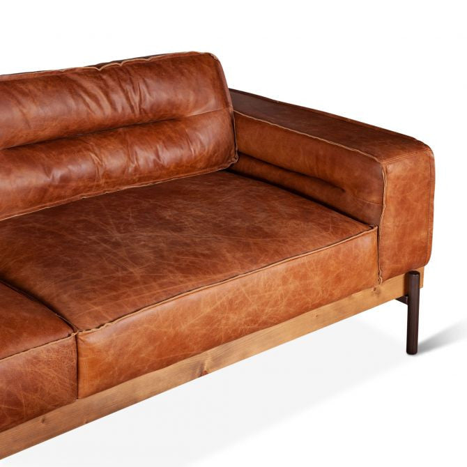 Loft Industrial Cocoa Leather Sofa 95"