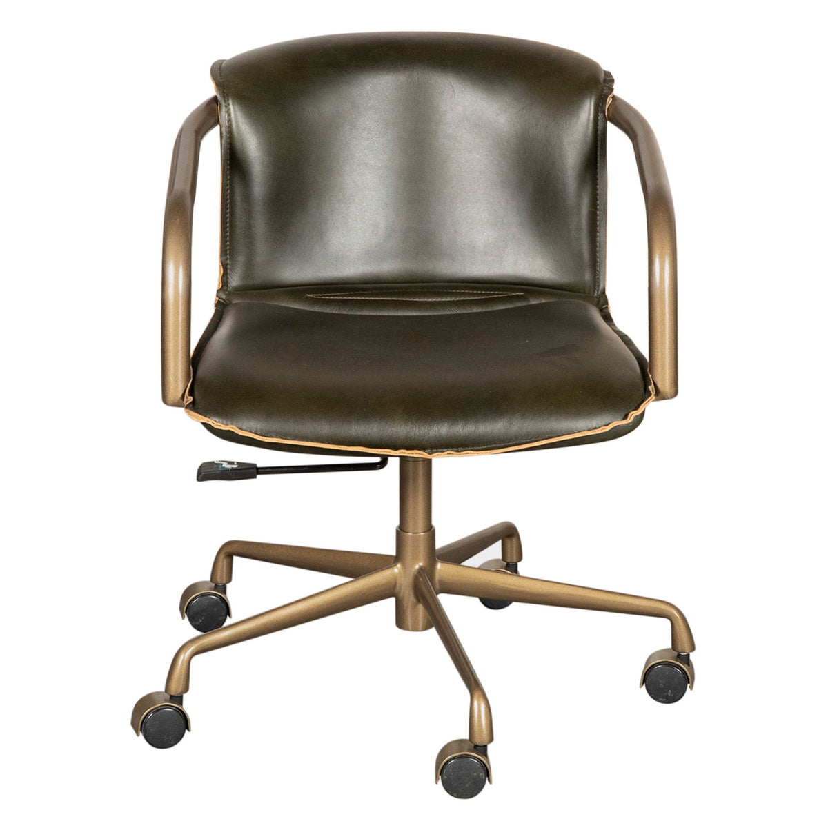 Portofino Swivel Office Chair in Emerald Green Leather and Antique Gold - image 2