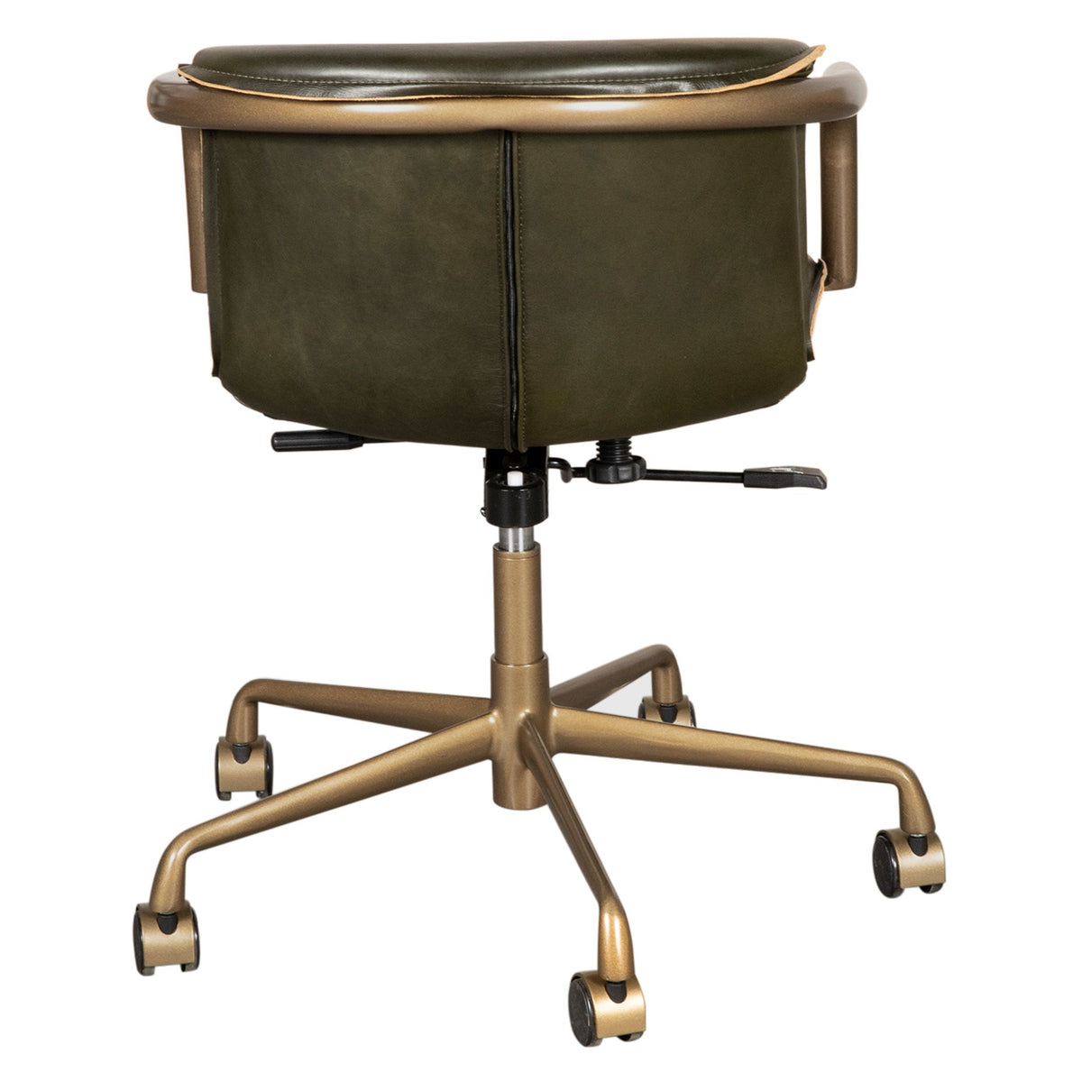 Portofino Swivel Office Chair in Emerald Green Leather and Antique Gold - image 4