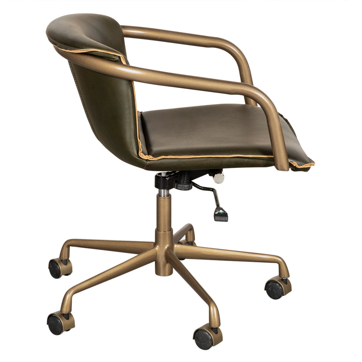 Portofino Swivel Office Chair in Emerald Green Leather and Antique Gold - image 3