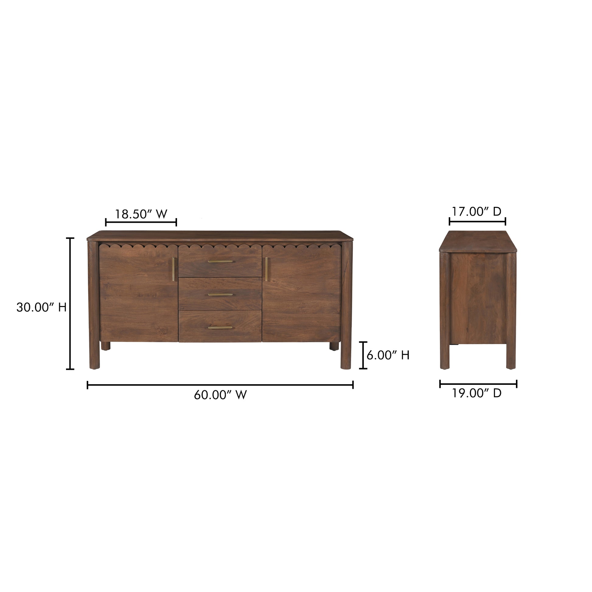 Wiley 3 Drawer Sideboard Vintage Brown by Moe's Home Collection - view 5